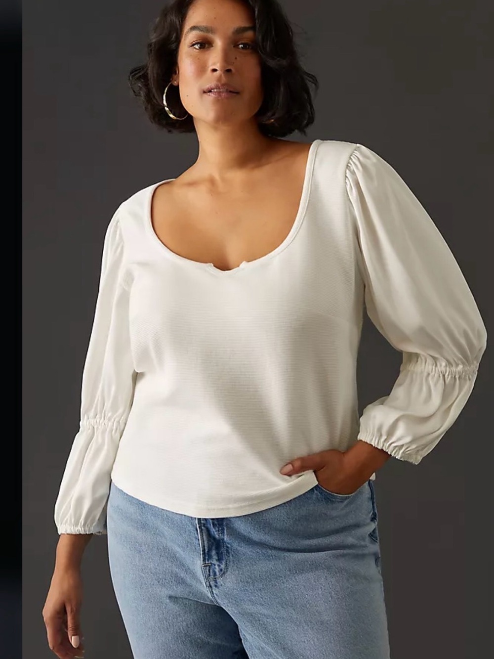 Maeve Ribbed Tiered Sleeve Top size 1X. white preppy